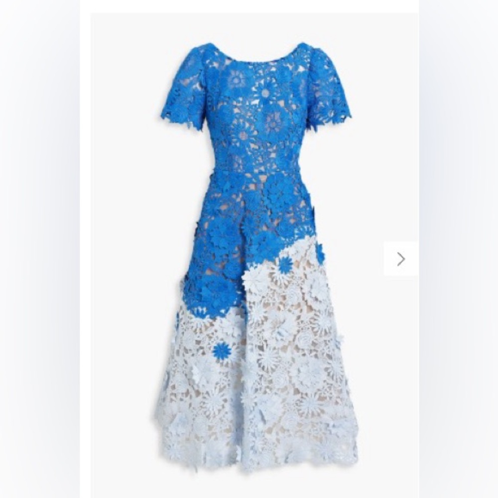 NWT Marchesa Notte Dahlia Midi Dress Royal Dusty Blue Floral Lace